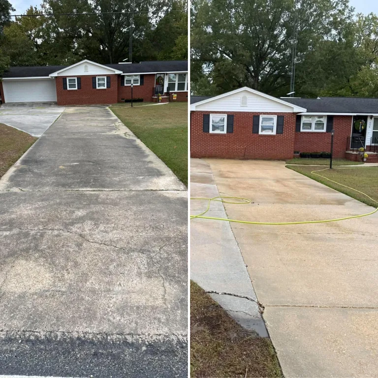 Same ranch driveway before and after cleaning