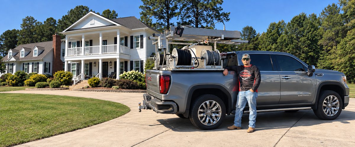 Nick Weaver of Proline Power Wash with his truck and wash rig